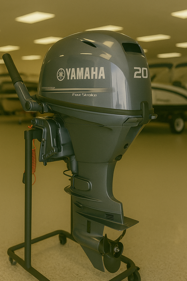 Image of Yamaha 20 HP Outboard – Manual Start, Tiller Steering, Long Shaft, 4-Stroke, Lightweight, Brand New | F20LMHB