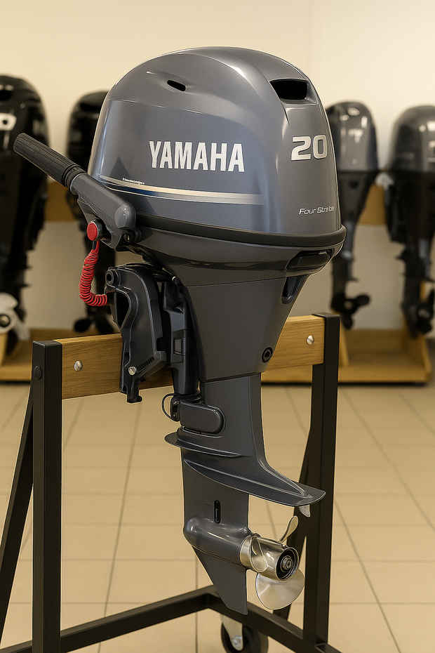 Image of Yamaha 20 HP Outboard – Manual Start, Tiller Steering, Long Shaft, 4-Stroke, Lightweight, Brand New | F20LMHB