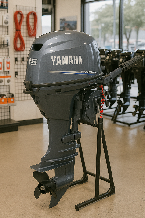 Image of Yamaha 15 HP Outboard – Electric Start, Tiller Steering, Short Shaft, 4-Stroke, Lightweight, Brand New | F15SEHA