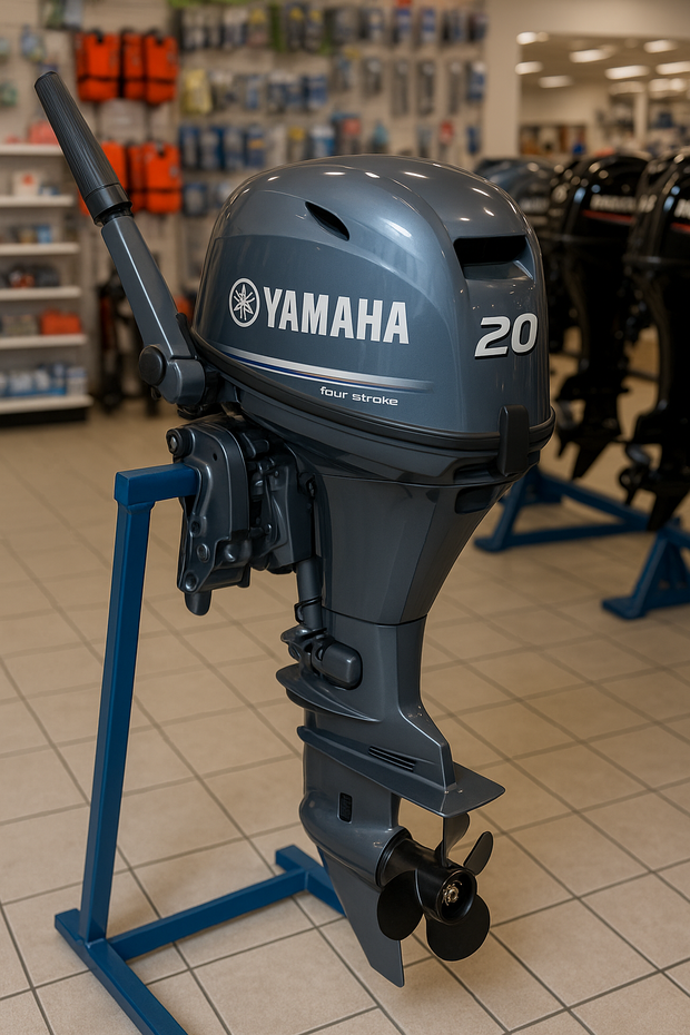 Image of Yamaha 20 HP Outboard – Manual Start, Tiller Steering, Long Shaft, 4-Stroke, Lightweight, Brand New | F20LMHB