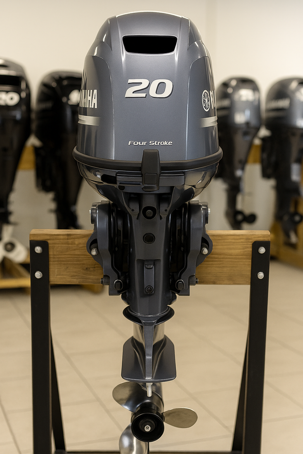 Image of Yamaha 20 HP Outboard – Manual Start, Tiller Steering, Long Shaft, 4-Stroke, Lightweight, Brand New | F20LMHB