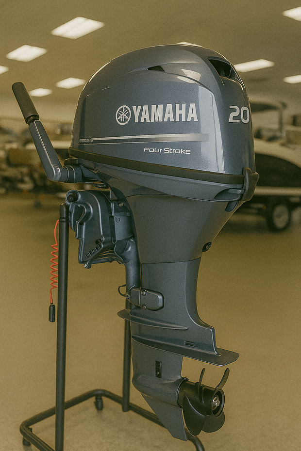 Image of Yamaha 20 HP Outboard – Manual Start, Tiller Steering, Long Shaft, 4-Stroke, Lightweight, Brand New | F20LMHB